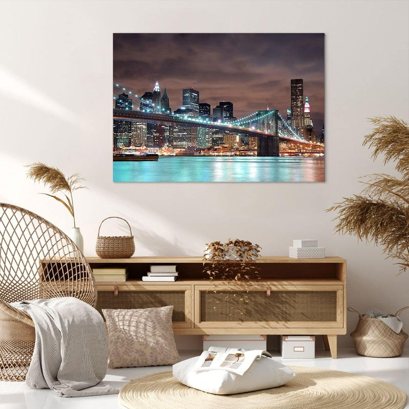 Bilder auf Leinwand 100x70cm Leinwandbild Stadt Brücke Wolkenkratzer Gross Wanddeko Bild Schlafzimme