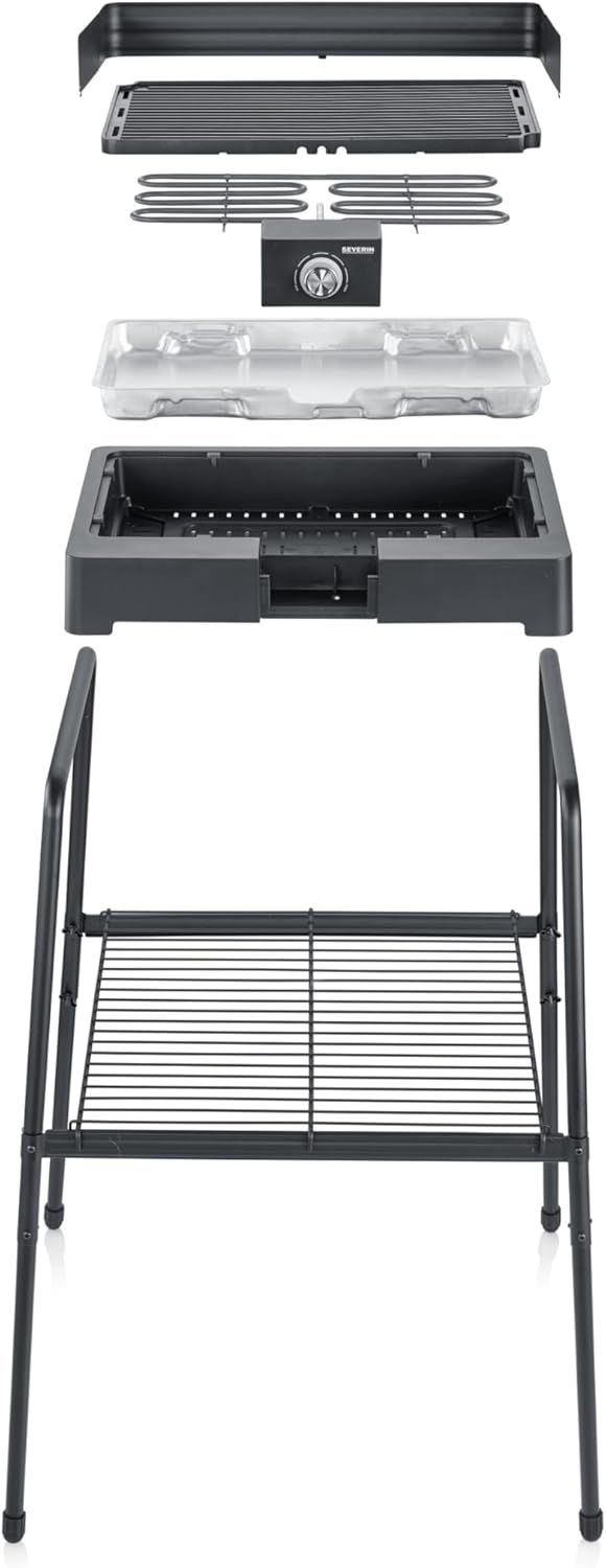 SEVERIN Standgrill mit Aluminium-Grillplatte und Standuntergestell mit Ablagerost, Elektrogrill mit