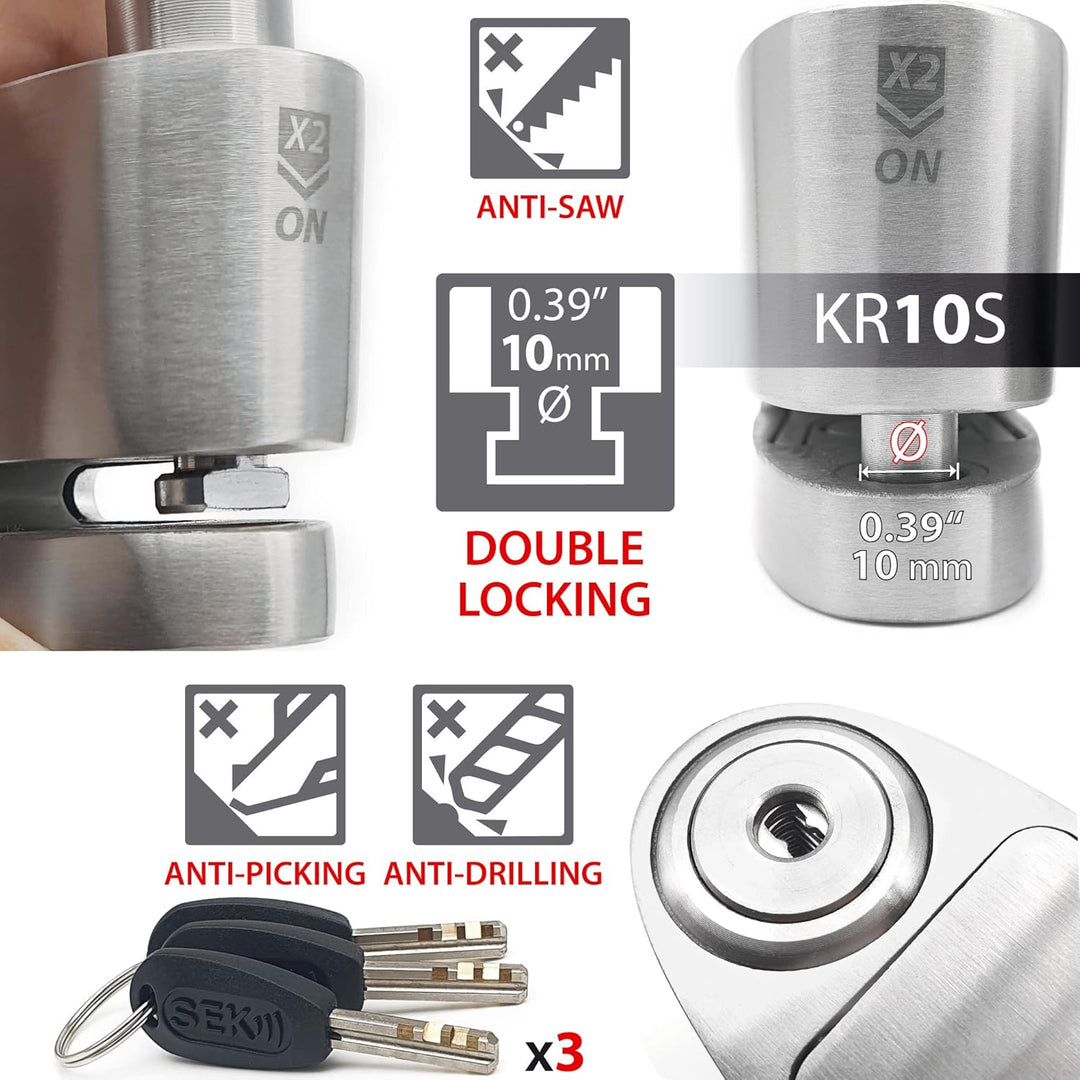 KRASER KR10S Motorrad Alarm Vorhängeschloss, 120dB Double Lock Anti-Diebstahl Bike Disc Clip mit War