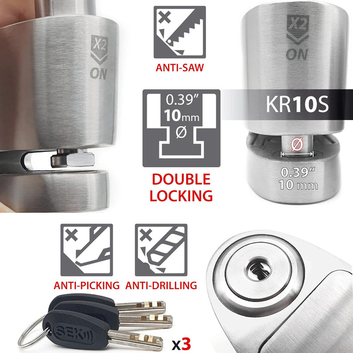 KRASER KR10S Motorrad Alarm Vorhängeschloss, 120dB Double Lock Anti-Diebstahl Bike Disc Clip mit War