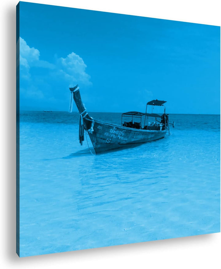 deyoli Boot am Meer im Format: 70x70 Effekt: Zeichnung als Leinwandbild, Motiv auf Echtholzrahmen, H
