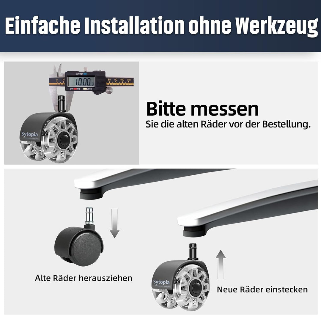 Sytopia Bürostuhl Rollen 10 x 22mm, Rollen Für Bürostühle 70mm, Gummi Bürostuhlrollen, 5er-Set, Für