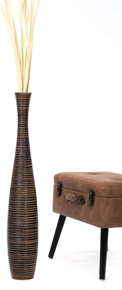 Leewadee Grosse Bodenvase für Dekozweige hohe Standvase Design Holzvase, Holz, 90 cm, Braun 90 cm Br