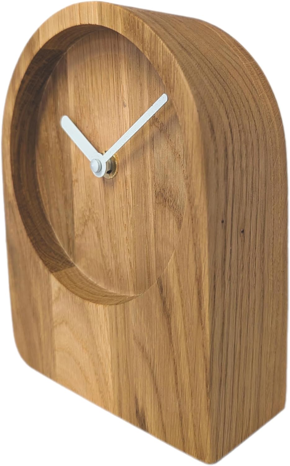 Natuhr Tischuhr Eiche Holzuhr - Dome - puristisch modern Massivholz (Eiche geölt, Weisse Zeiger - Fu