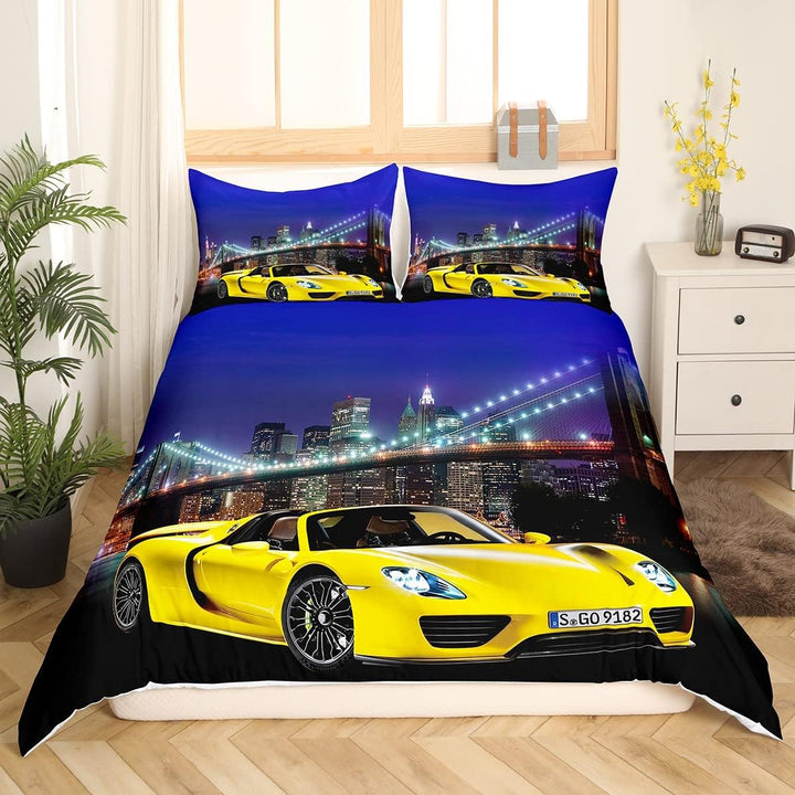 Loussiesd Rennwagen Rennauto 3D Print Betten Set Racing Car Bettwäsche Set Microfaser Himmlische Qua