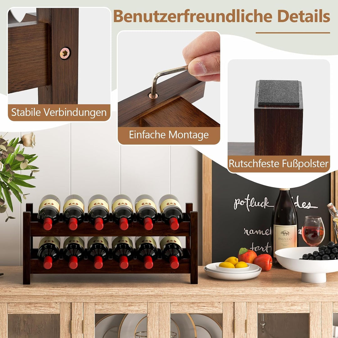 COSTWAY Weinregal Bambus für 12 Flaschen, Flaschenregal mit 2 Etagen, Flaschenhalter für Keller, Küc