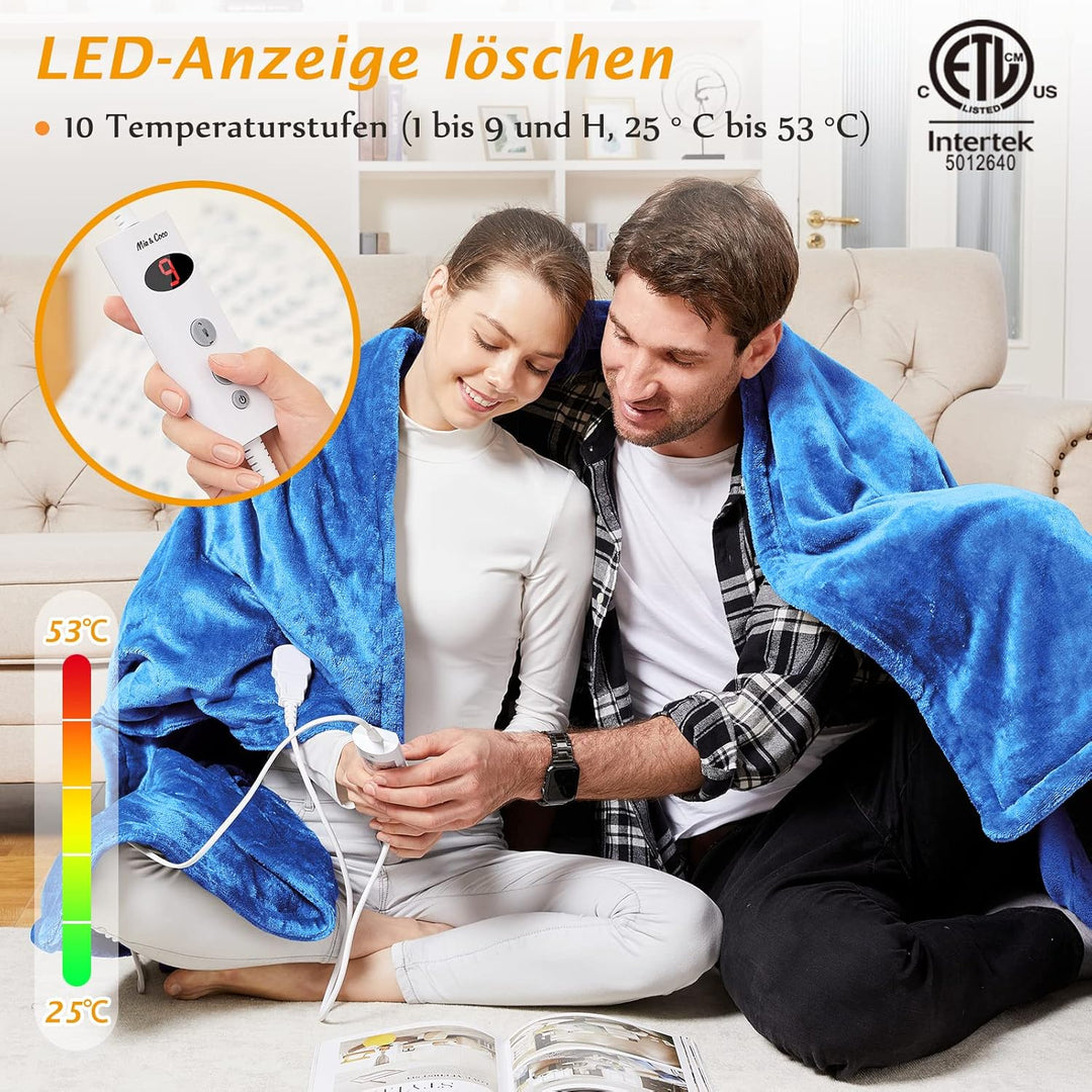 Mia&Coco Heizdecke mit Abschaltautomatik, 180x200cm, 10 Heizstufen Up-to-9 Stunden Auto-Off-Timer Üb