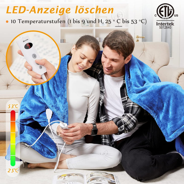 Mia&Coco Heizdecke mit Abschaltautomatik, 180x200cm, 10 Heizstufen Up-to-9 Stunden Auto-Off-Timer Üb