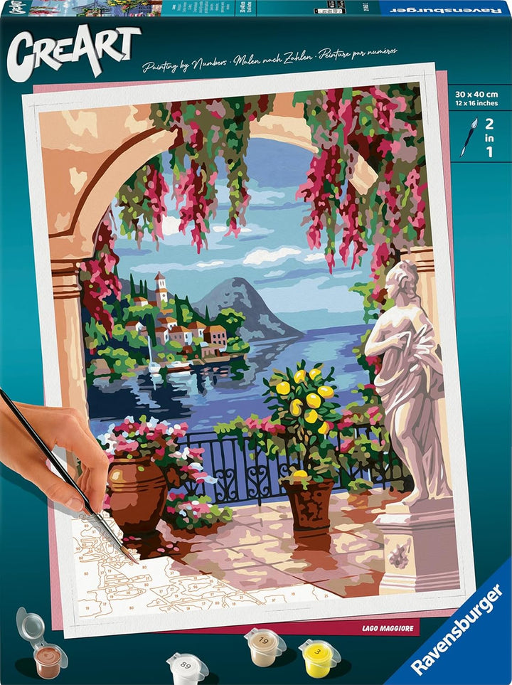 Ravensburger CreArt 25963 - Lago Maggiore - Malen nach Zahlen Erwachsene, DIY Malset mit Pinsel und