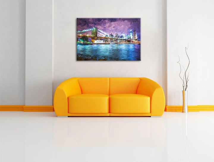 Pixxprint Skyline New York Pinsel Effekt, Format: 100x70 auf Leinwand, 100x70