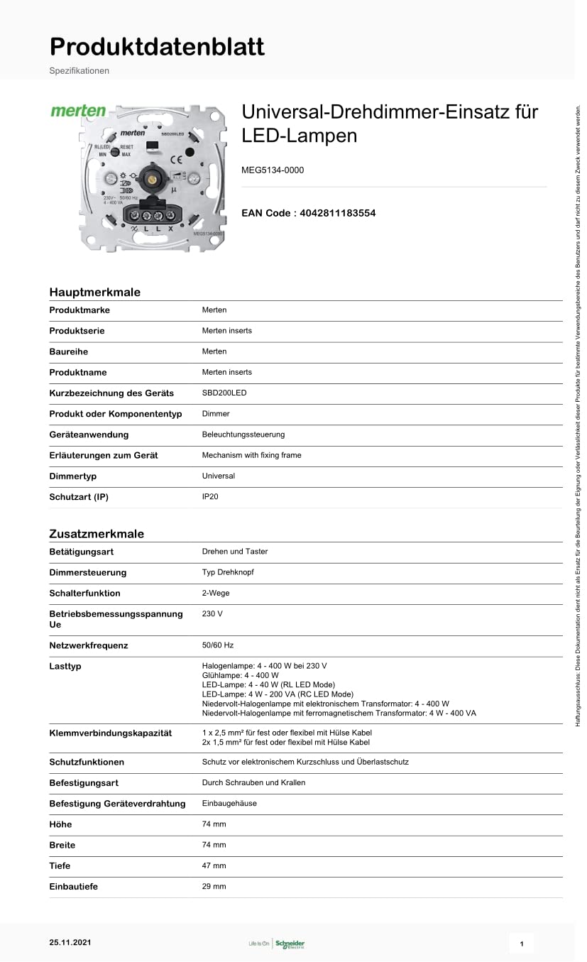 Schneider Electric Merten MEG5134-0000 - Universal Drehdimmer Unterputz Dimmschalter - 4-400 W - Pha