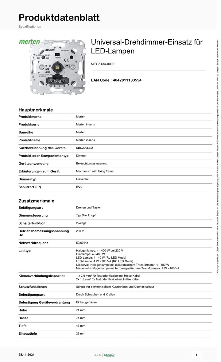 Schneider Electric Merten MEG5134-0000 - Universal Drehdimmer Unterputz Dimmschalter - 4-400 W - Pha
