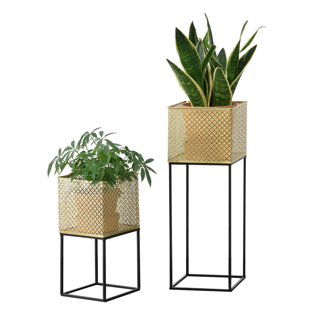 [en.casa] Pflanzständer Juprelle 2er Set Blumenständer-Set Pflanztopfhalter in 2 Grössen Metall Gold