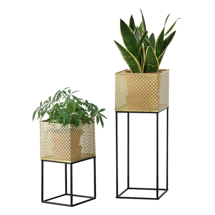 [en.casa] Pflanzständer Juprelle 2er Set Blumenständer-Set Pflanztopfhalter in 2 Grössen Metall Gold