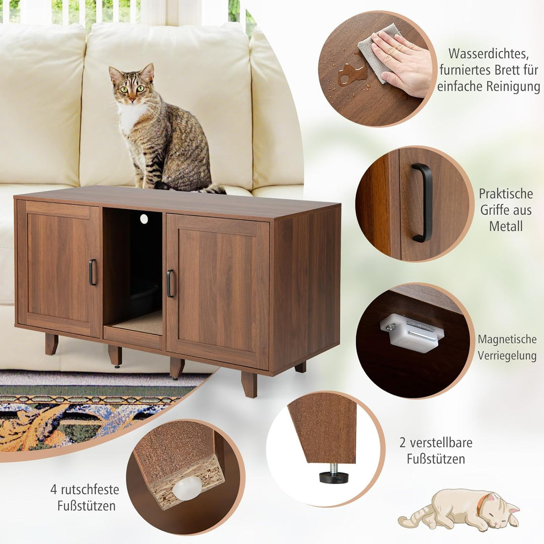 COSTWAY Katzenklo Schrank für 2 Katzen, Katzenschrank für Katzentoilette, Katzenhaus mit 2 Türen & K