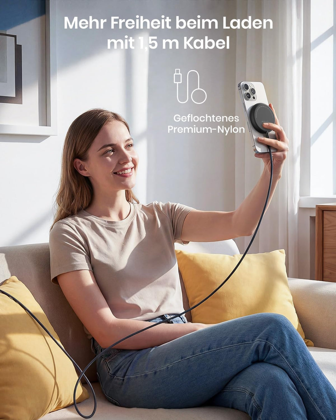Qi2 25W Magnetisches kabelloses Ladegerät, 1,5 m Ladepad kompatibel mit Mag-Safe für iPhone 17e/Air/