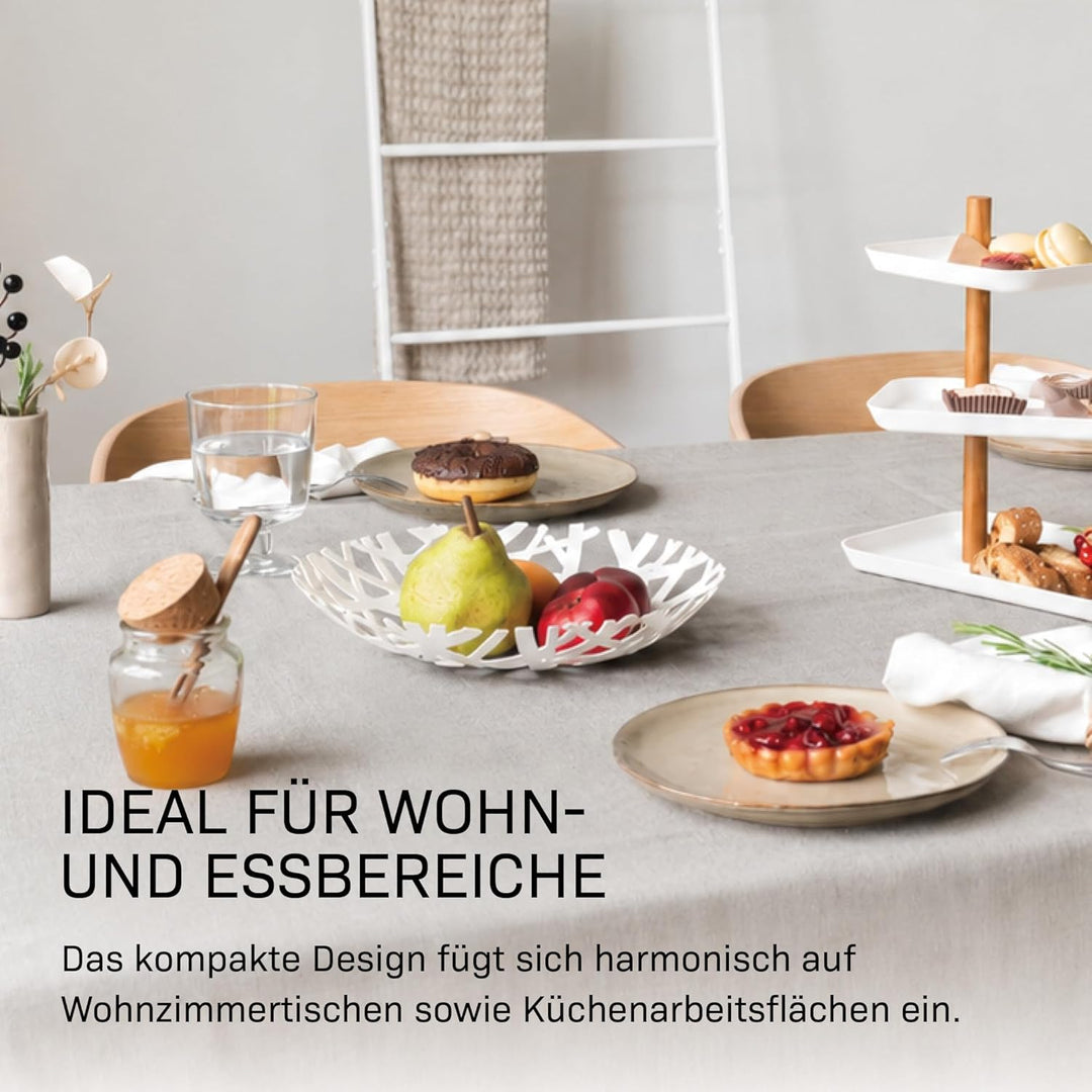 Yamazaki 2497 TOWER Obstschale, weiss, Stahl, Minimalistisches Design, 26 x 26 x 4,5 cm (LxBxH), Wei