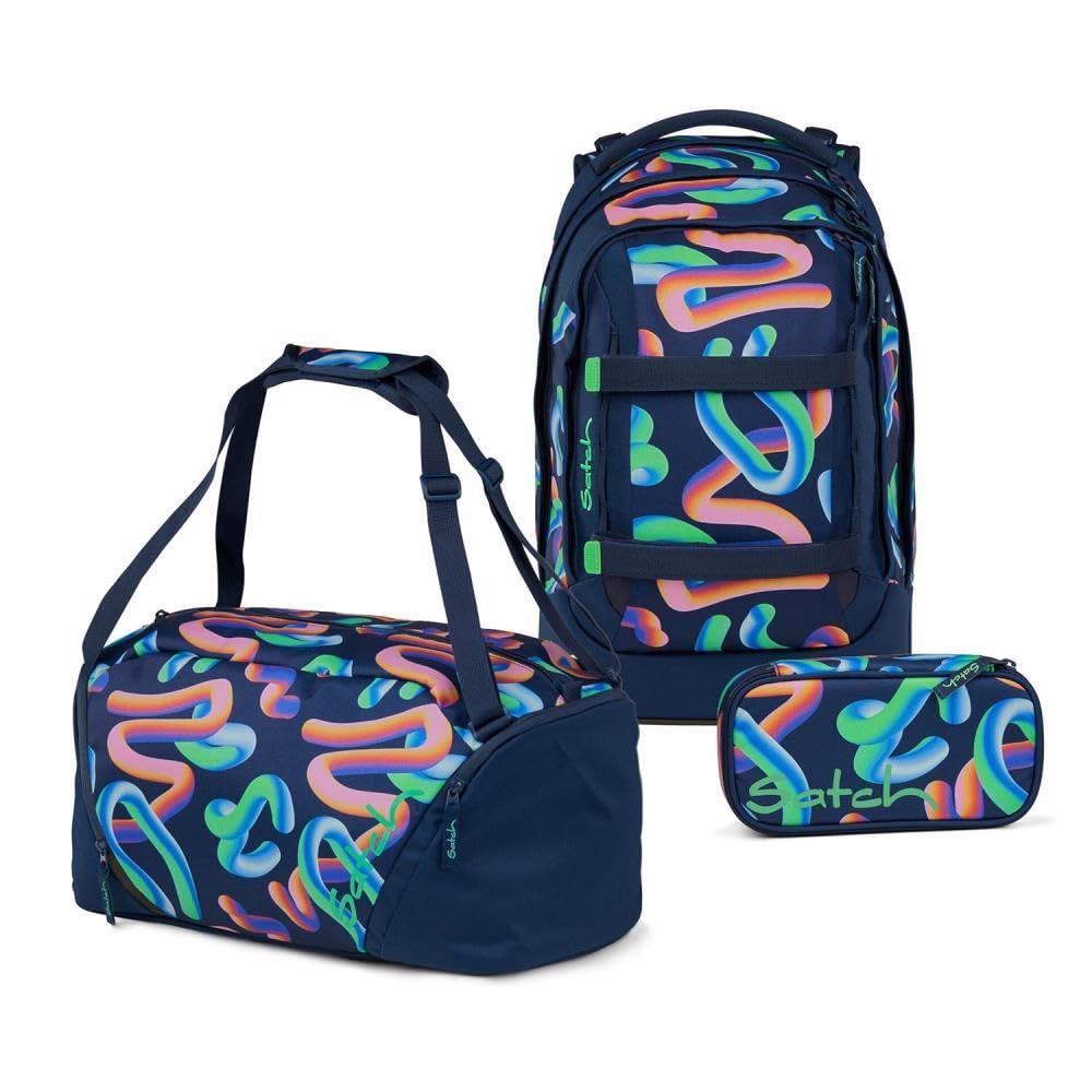 Satch Pack Schulrucksack Set 3tlg. inkl. Schlamperbox und Sporttasche (Crazy Twist), Crazy Twist