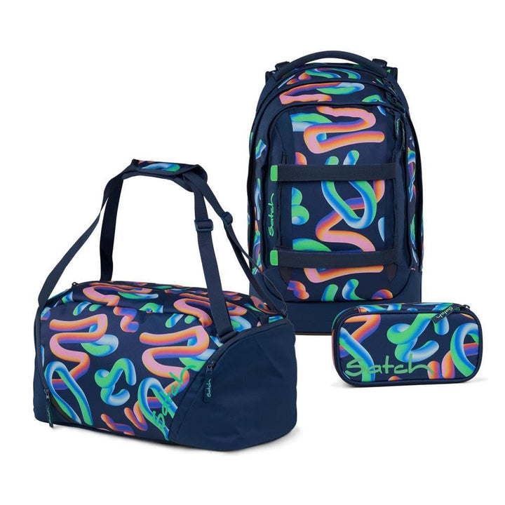 Satch Pack Schulrucksack Set 3tlg. inkl. Schlamperbox und Sporttasche (Crazy Twist), Crazy Twist