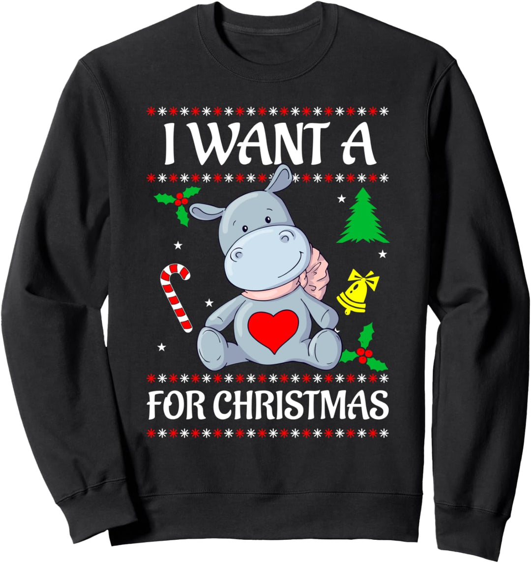 Lustiges Nilpferd wünscht sich Nilpferd zu Weihnachten Tierf Sweatshirt