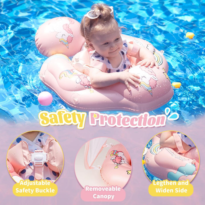 Schwimmring Baby mit UPF50+ Sonnendach,Rainllon Schwimmhilfe Baby mit Verstellbare Sicherheitssitz,A