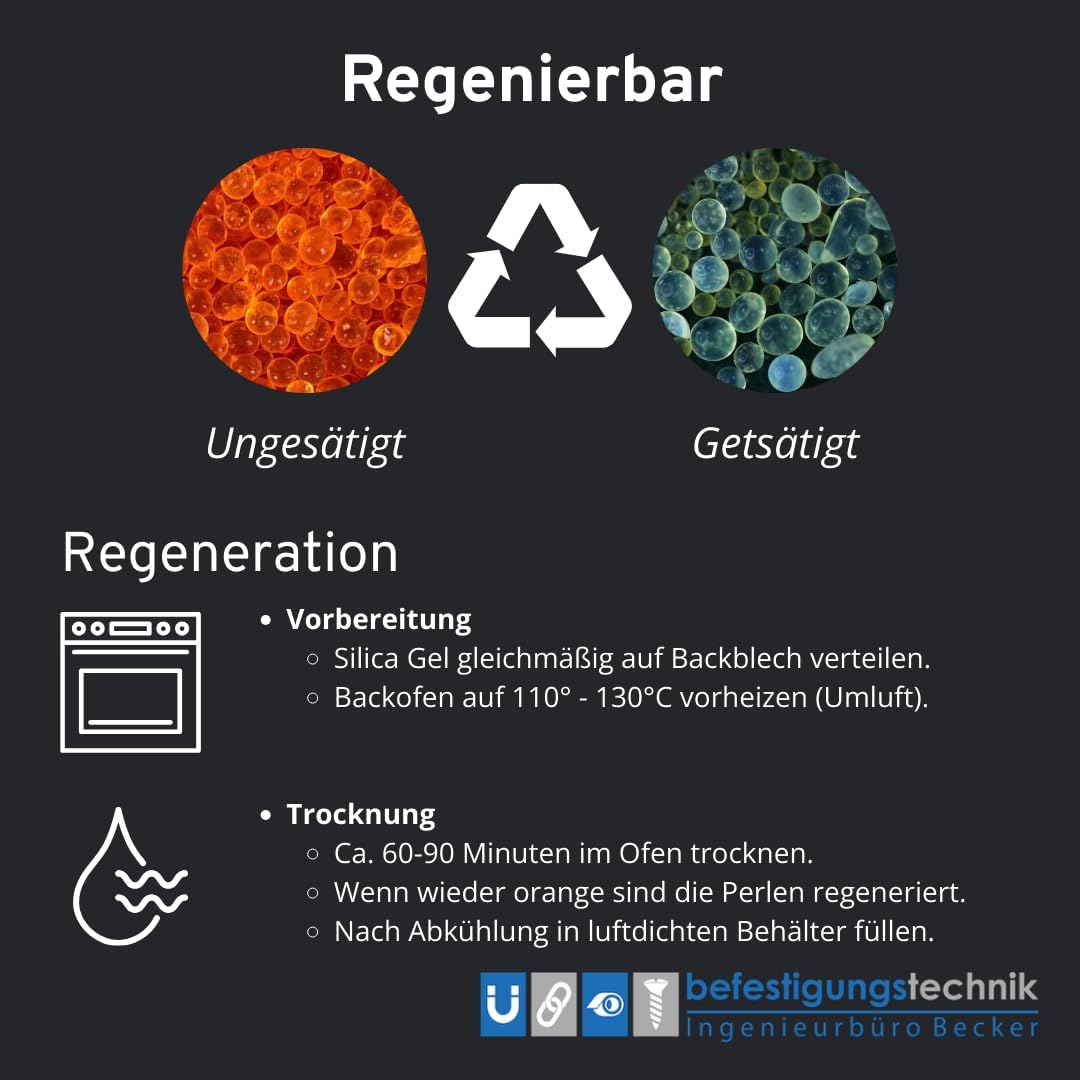 2 kg Silica Gel Orange Trockenmittel Indikator regenerierbar Entfeuchter (2 KG) 2 kg (1er Pack), 2 k