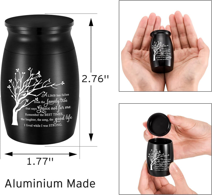 7,6 cm kleine Urne für Asche, Baum des Lebens, Aluminium-Mini-Urne für Asche, Andenken für menschlic