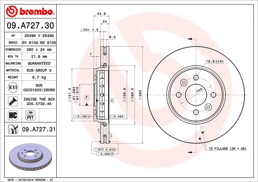 BREMBO 09.A727.31 Bremsscheiben
