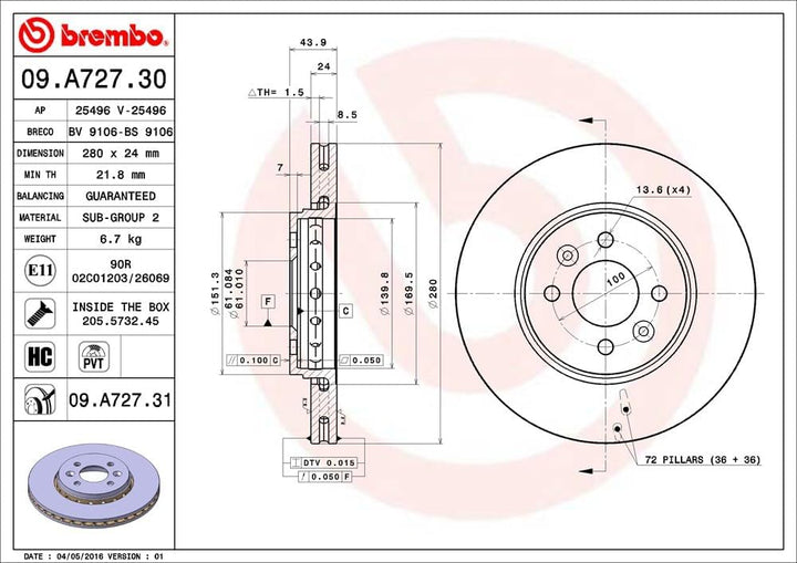 BREMBO 09.A727.31 Bremsscheiben