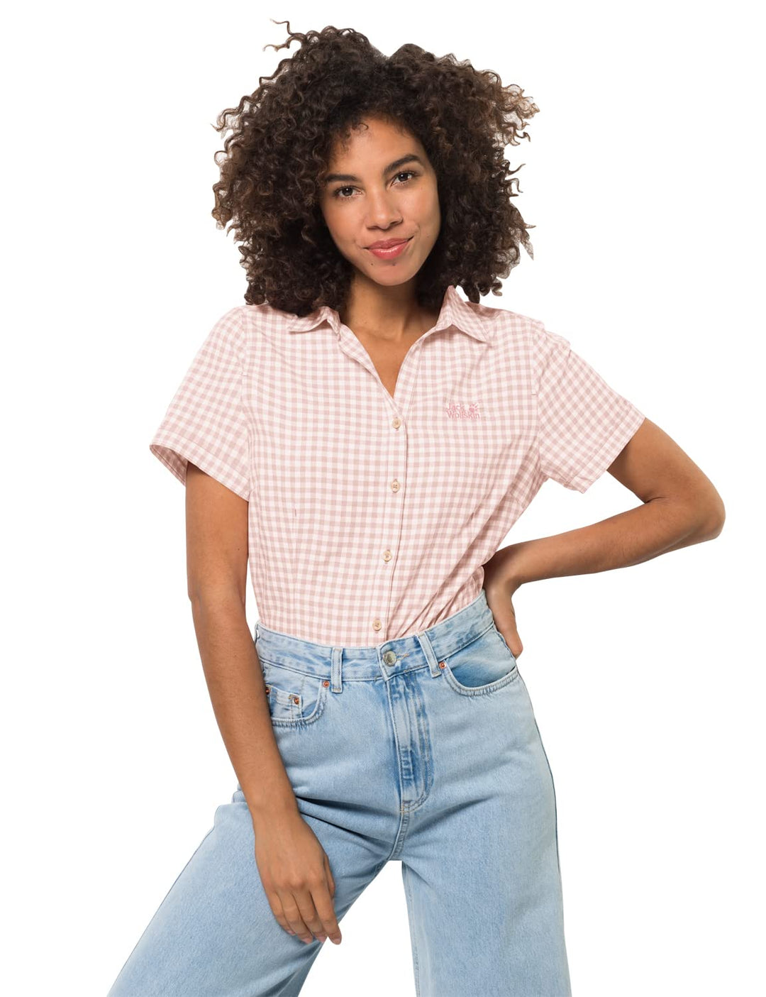 Jack Wolfskin Damen Kepler Shirt Women Schnelltrocknende Bluse Kurzarm XS Light Blush Check, XS Ligh