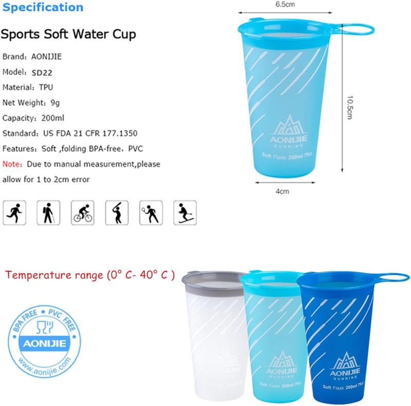 AONIJIE 2 Stück 250ml/350ml/450ml/500ml/600ml Faltbarer BPA frei TPU Trinkflaschen Sportflasche (200