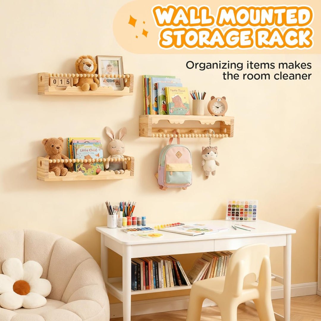 Wandregal Kinderzimmer 3er Set, Bücherregal Kinder Wand für Spielzeug Bilder und Bücher, 40cm Regal