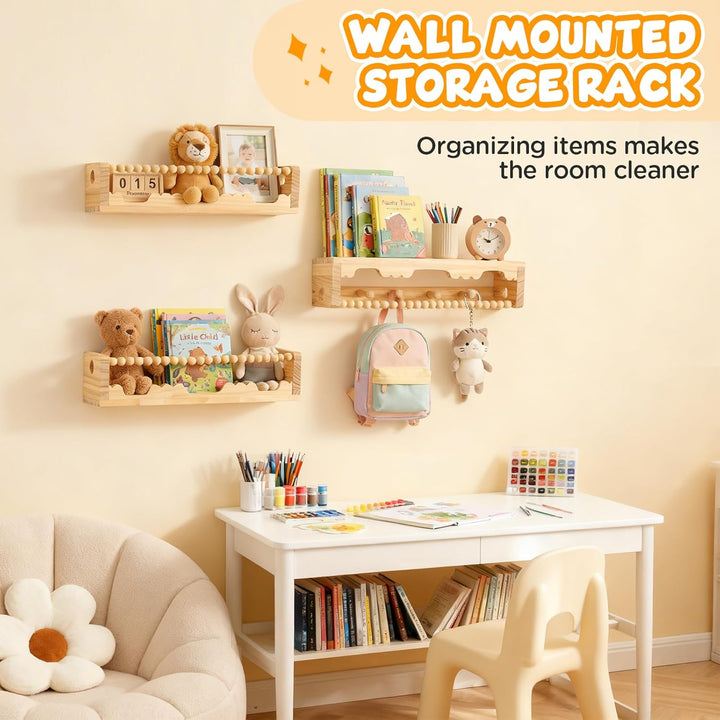 Wandregal Kinderzimmer 3er Set, Bücherregal Kinder Wand für Spielzeug Bilder und Bücher, 40cm Regal
