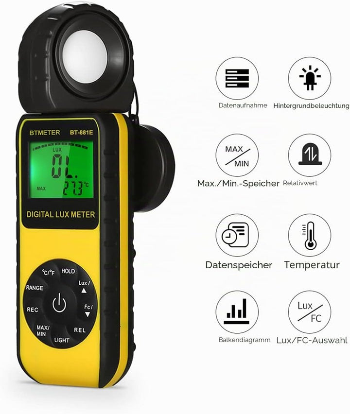 BTMETER BT-881E Digitales Lichtmessgerät / Messlichter 0,01 ~ 300,000 Lux (0,01 ~ 30,000 FC) Fussker