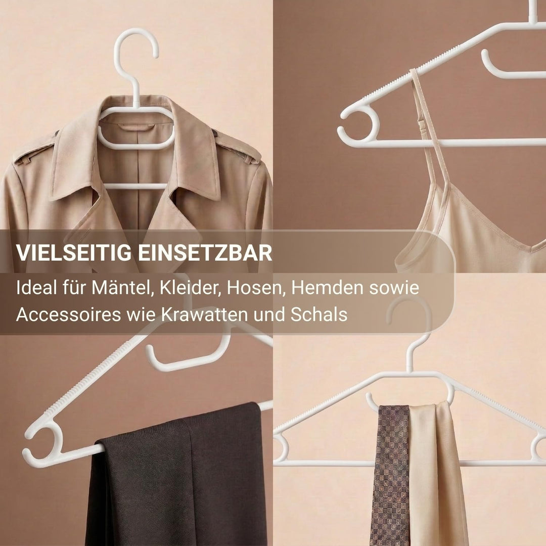 Kleiderbügel mit 360° drehbarem Haken | 20 Stück rutschfeste Kunststoffbügel | Platzsparendes Design