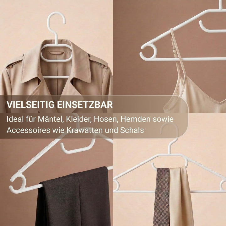 Kleiderbügel mit 360° drehbarem Haken | 20 Stück rutschfeste Kunststoffbügel | Platzsparendes Design