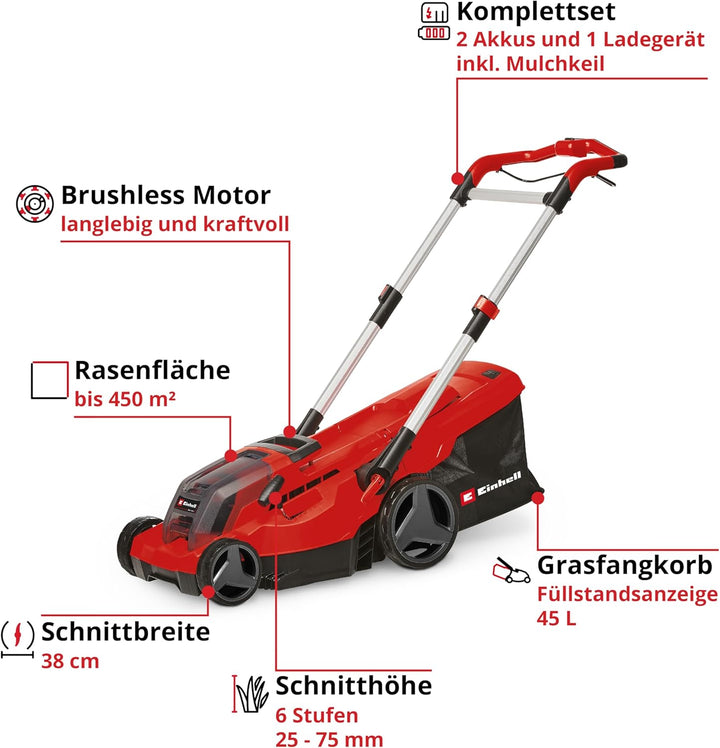 Einhell Akku-Rasenmäher GP-CM 36/450 Kit Power X-Change (36 V, 38 cm Schnittbreite, 450 m², Brushles