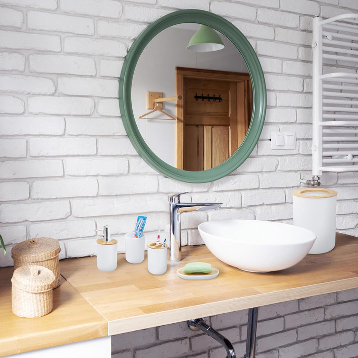 Relaxdays Badezimmer Set, 6-teilig, Badaccessoires Kunststoff, Bambus, komplette Badezimmerausstattu