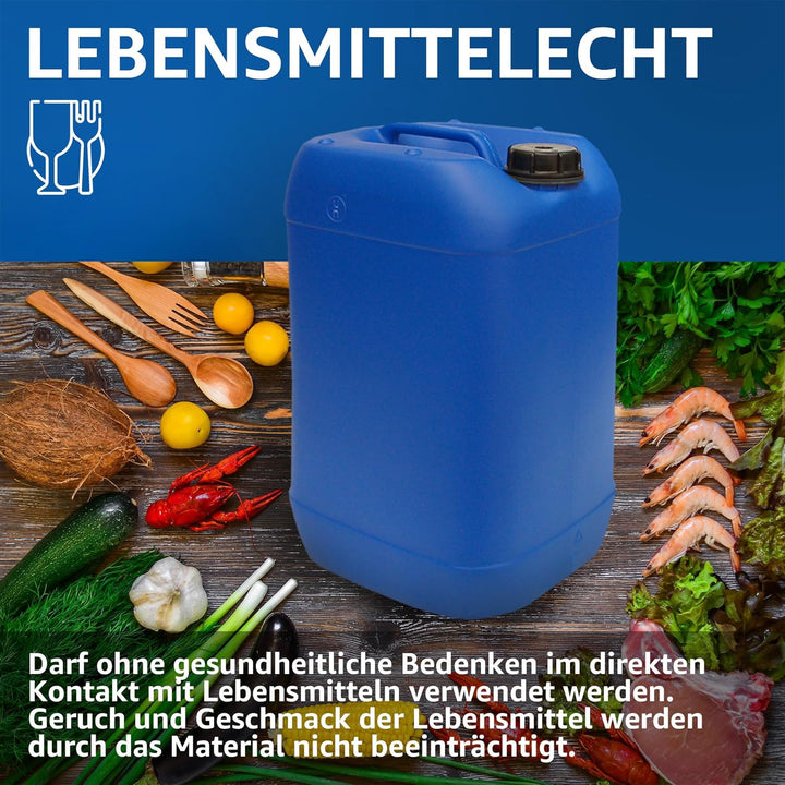 plasteo 20 Liter Getränke Wasserkanister mit 1 Hahn und Schraubdeckel (DIN 61), Blau 3x 20L, 3x 20L