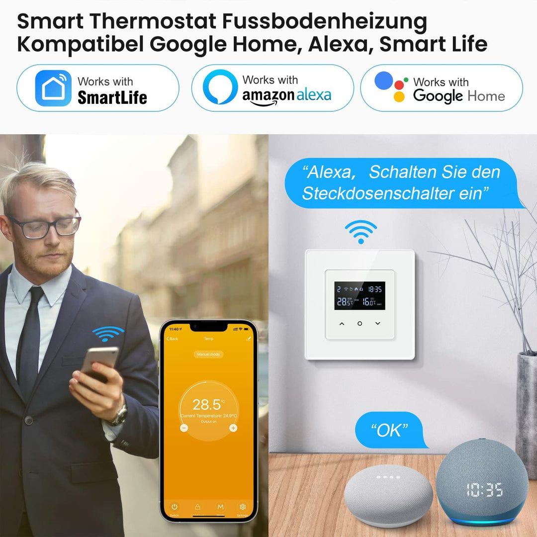 AVATTO Smart WiFi Themrmostat für Elektrische Fussbodenheizung, 55 x 55mm Standard, Programmierbar R