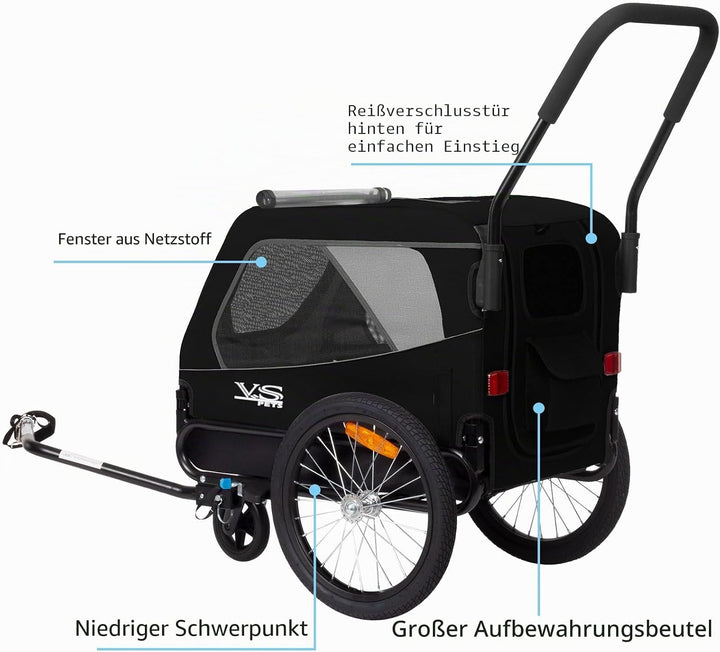 Tiggo VS Medium Hundeanhänger & Buggy 2in1 Fahrradanhänger Hundebuggy Jogger für Hunden bis 23kg Sch
