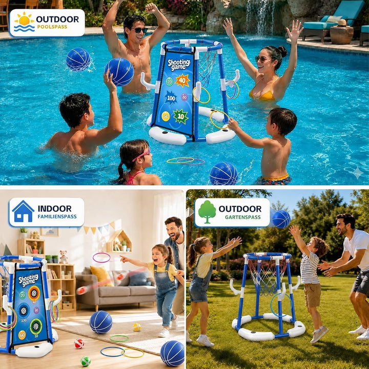 Ronronner 3-in-1 Pool Basketballkorb für Den Pool, Pool Spielzeug mit Sticky Ball Toss &amp; Ring Toss,