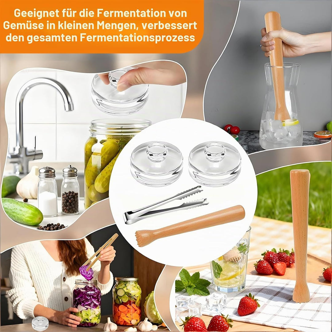 Fermentieren Set, Transparent Glasgewichte, Feramentiergläser mit Gärventil und Gewicht, 4 Stück Fer