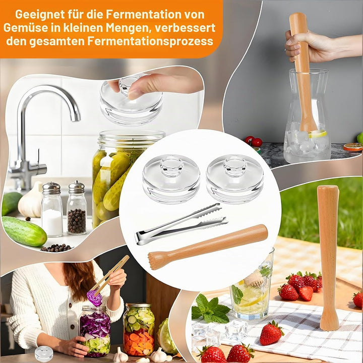 Fermentieren Set, Transparent Glasgewichte, Feramentiergläser mit Gärventil und Gewicht, 4 Stück Fer