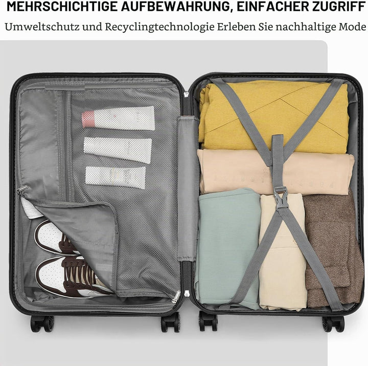 KONO Handgepäck Zwillingsrollen-ABS-Hartschalenkoffer 54x34x22cm, 4 Rollen, Schwarz Schwarz Handgepä