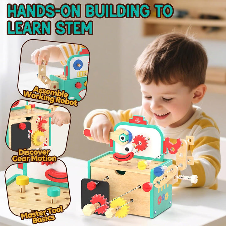 Lehoo Castle Werkzeugkoffer Kinder Werkbank Montessori Kinderspielzeug ab 3 Jahre, Roboter Kinderwer
