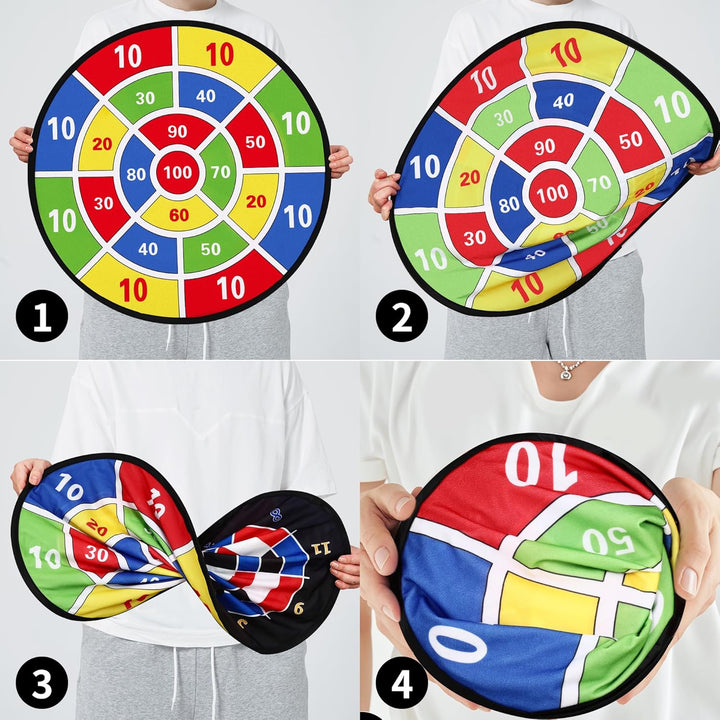 Dartscheibe für Kinder Set, 29 Zoll Doppelseitige Dartscheibe mit 12 Klebrigen Bällen, 12 Darts, gee