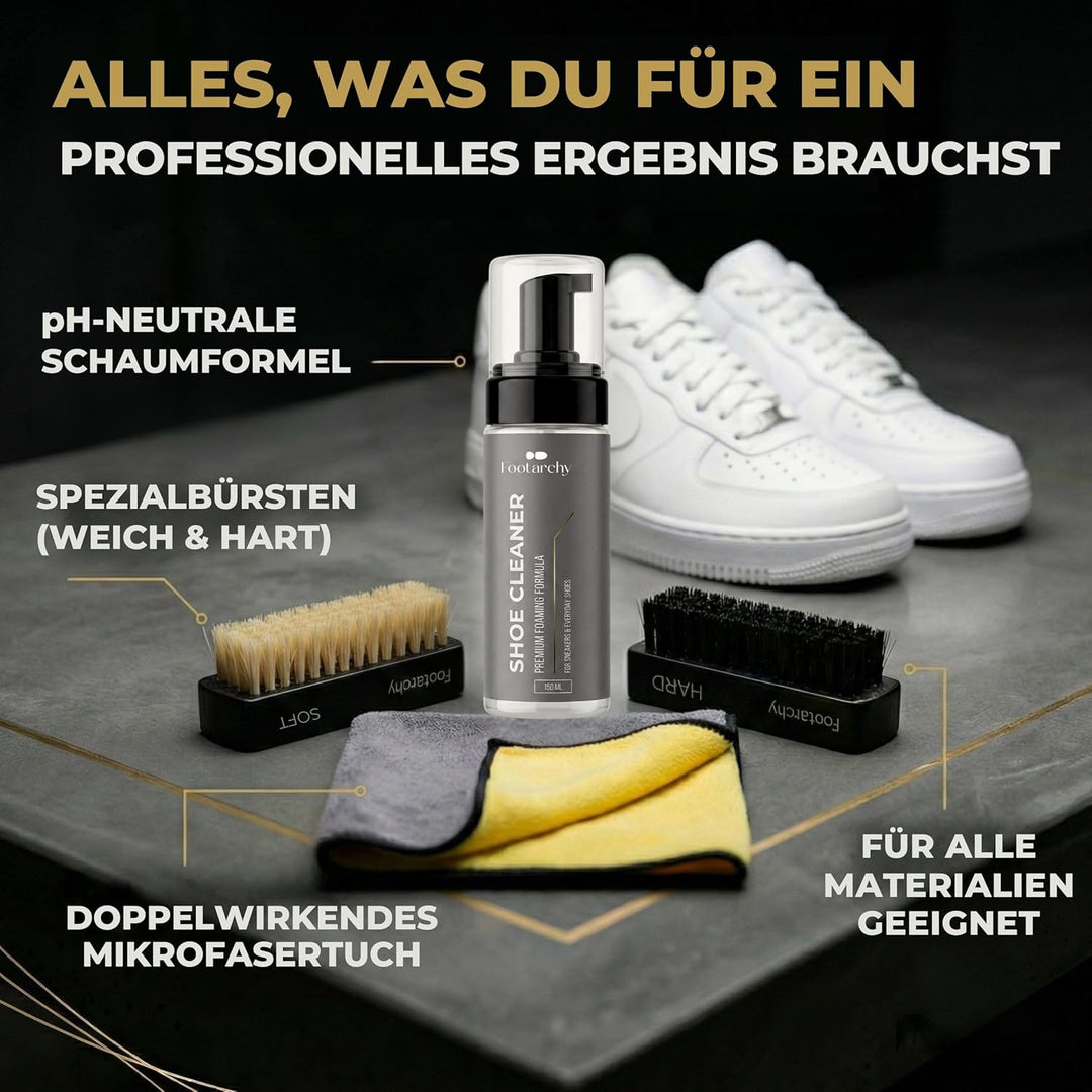 Schuhreinigungsset Profi – 150ml Reinigungsschaum, Schuhreiniger & Sneaker Cleaner Set mit 2 Bürsten