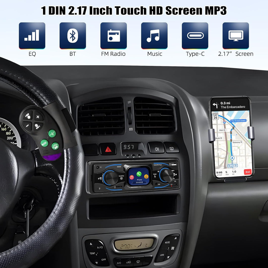 CAMECHO 1 Din 2.17 Zoll Smart Touch HD Bildschirm Auto Autoradio Bluetooth Handsfree Digital Media P