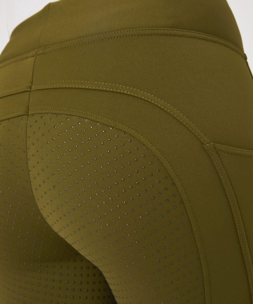HORZE Damen Thermoreitleggings Active mit Handytasche, Winterreithose, Thermo Reithose Damen 40 Oliv